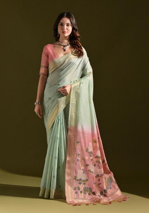 Pink Handloom Cotton Saree Set