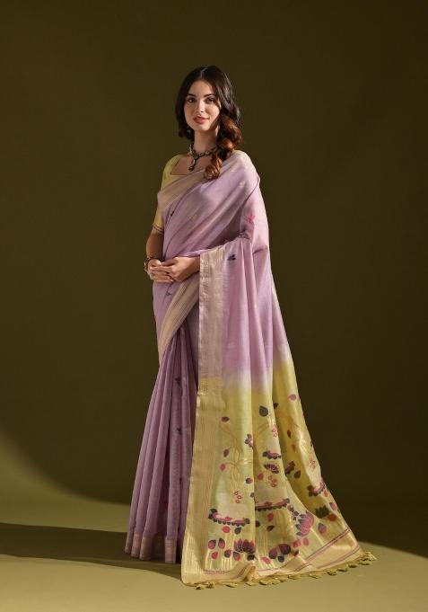 Purple Handloom Cotton Saree Set