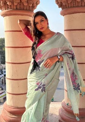 Sky Blue Handloom Silk Saree Set