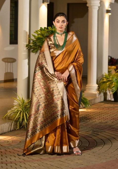 Orange Handloom Silk Saree Set