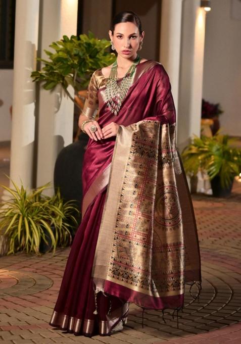 Magenta Handloom Silk Saree Set