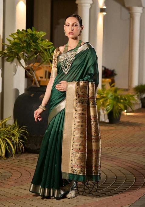 Green Handloom Silk Saree Set