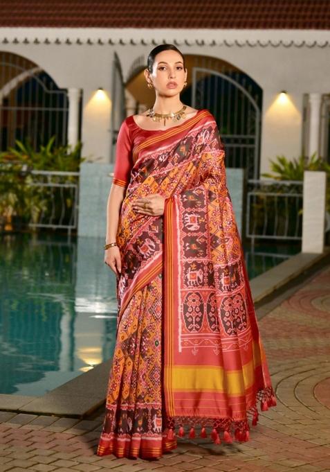 Multicolor Handloom Silk Saree Set