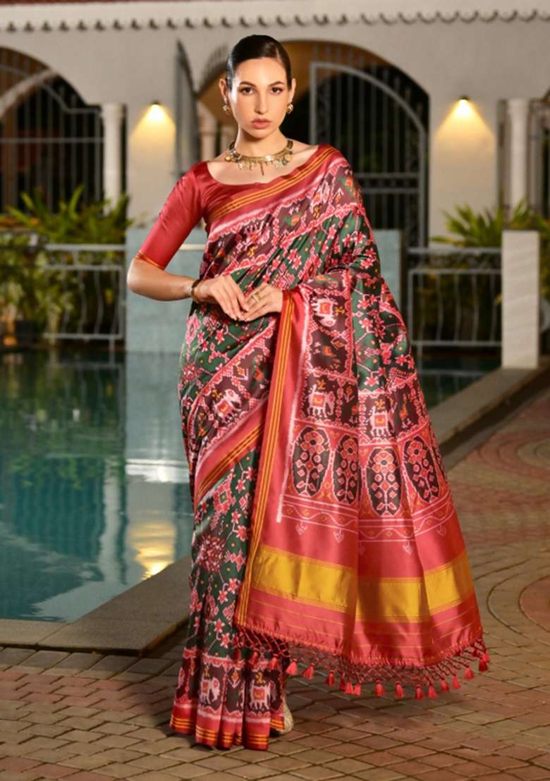 Multicolor Handloom Silk Saree Set for Diwali and Festive Wear - Indya