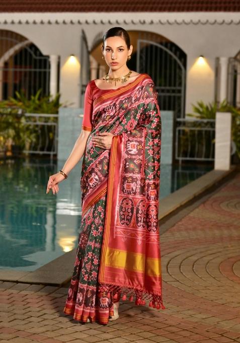 Multicolor Handloom Silk Saree Set