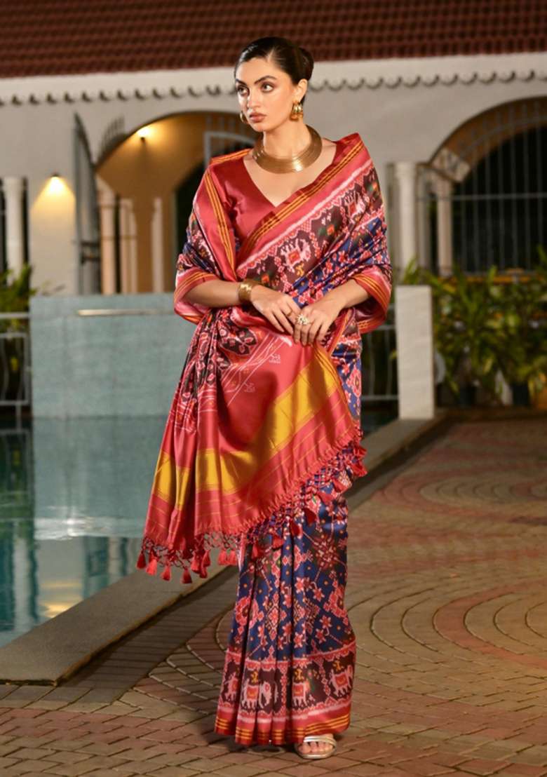 Multicolor Handloom Silk Saree Set for Diwali | Wedding & Festive Wear - Indya