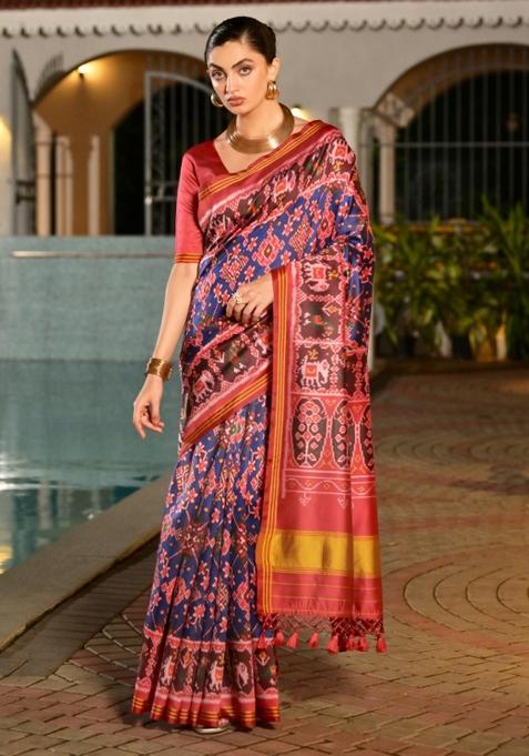 Multicolor Handloom Silk Saree Set