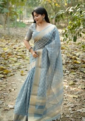 Sky Blue Handloom Silk Saree Set
