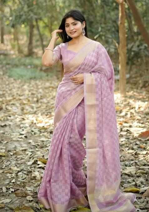 Purple Handloom Silk Saree Set