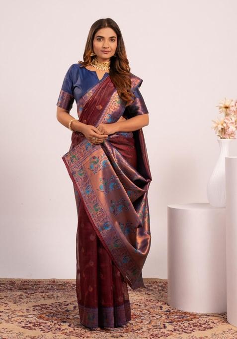 Coffee Handloom Silk Saree Set
