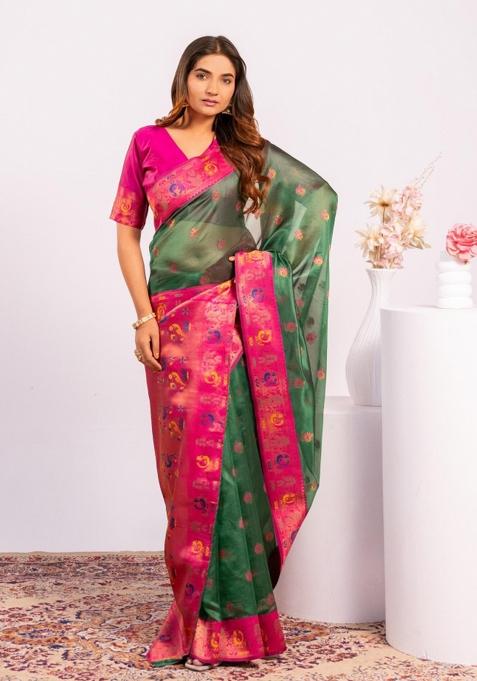 Green Handloom Silk Saree Set
