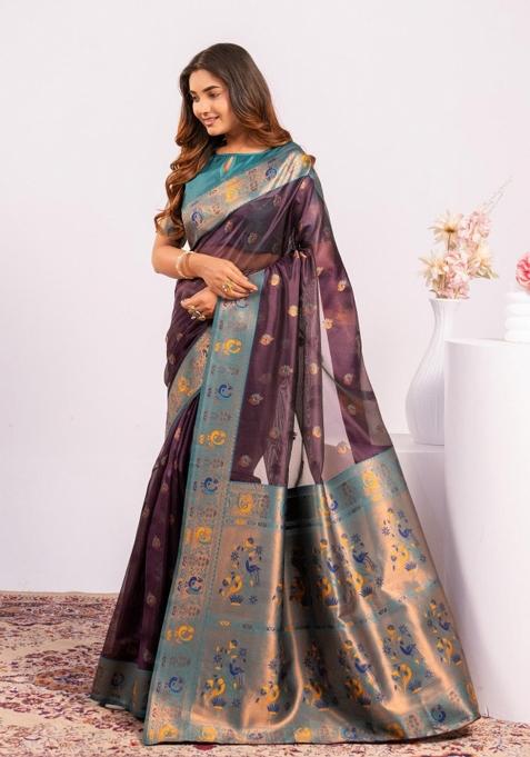 Wine Handloom Silk Saree Set