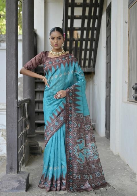 Firozi Handloom Silk Saree Set