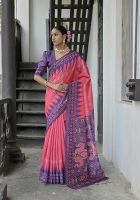 Rani Pink Handloom Silk Saree Set