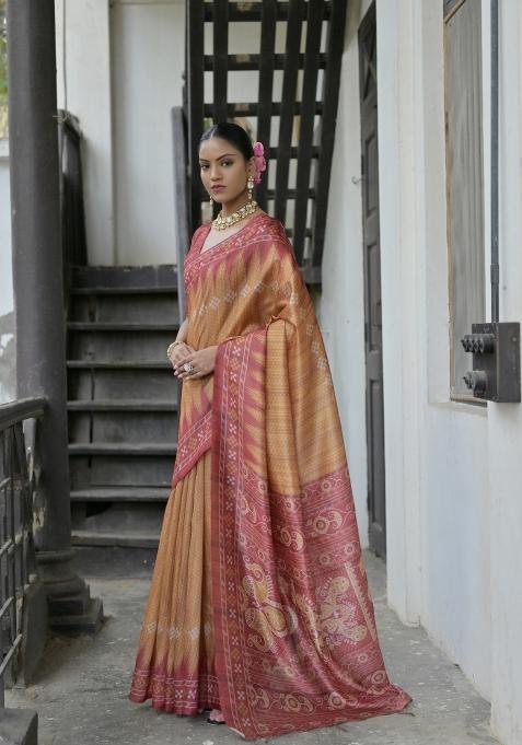 Yellow Handloom Silk Saree Set