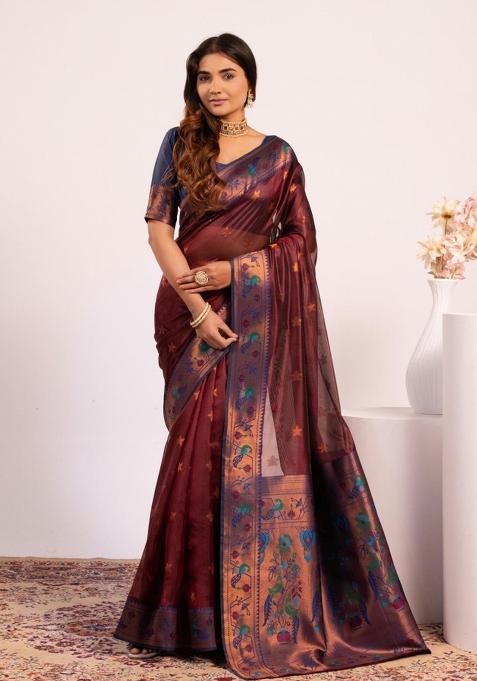 Coffee Handloom Silk Saree Set