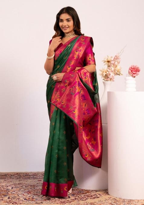 Green Handloom Silk Saree Set