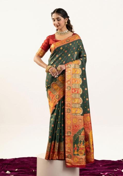 Green Handloom Silk Saree Set