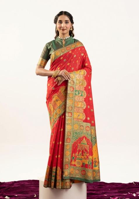 Green Handloom Silk Saree Set