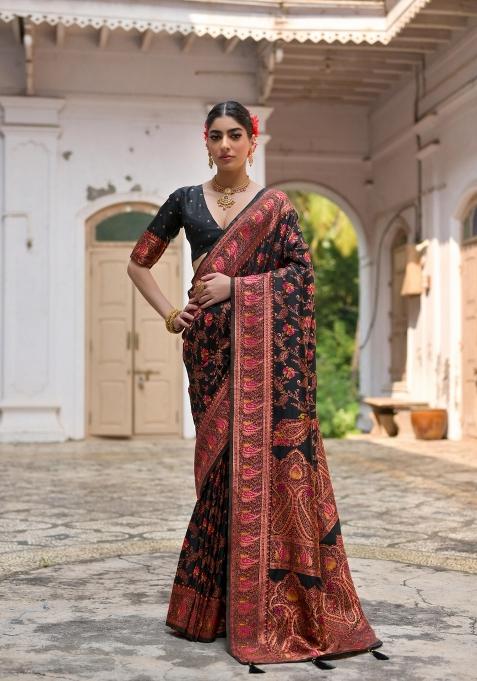 Black Handloom Silk Saree Set