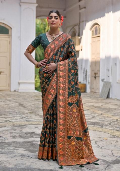 Green Handloom Silk Saree Set