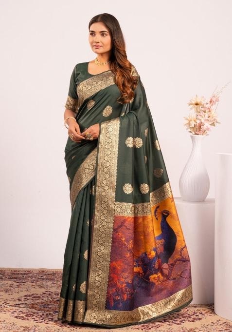 Green Handloom Silk Saree Set