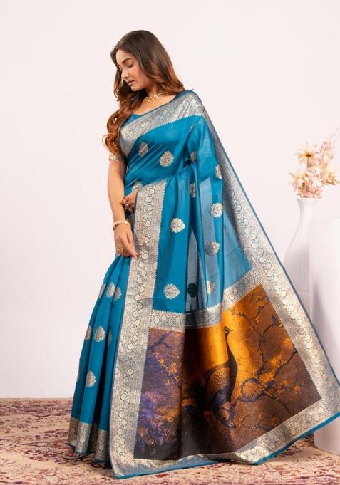 Firozi Handloom Silk Saree Set