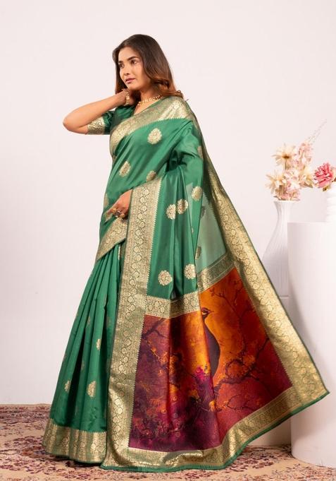 Green Handloom Silk Saree Set