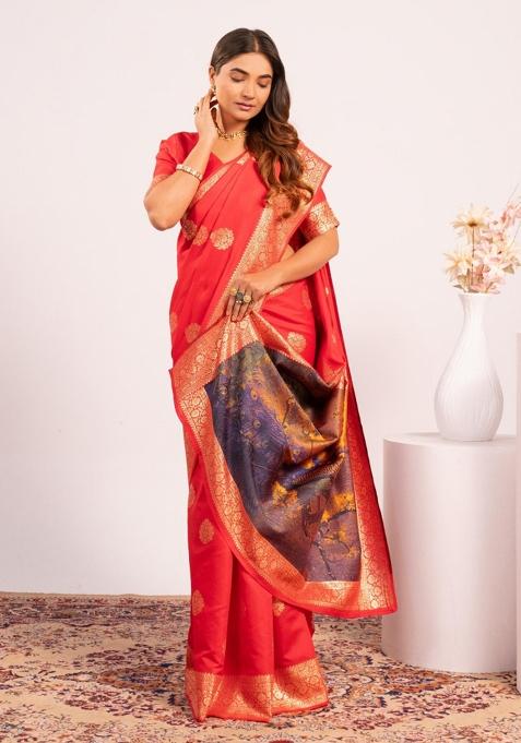 Red Handloom Silk Saree Set
