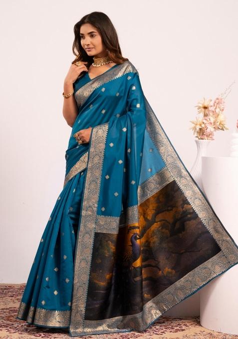 Firozi Handloom Silk Saree Set