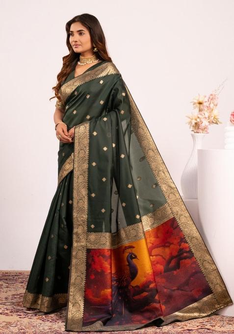 Green Handloom Silk Saree Set