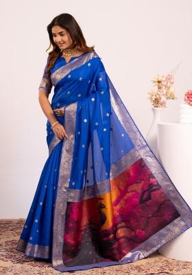 Royal Blue Handloom Silk Saree Set