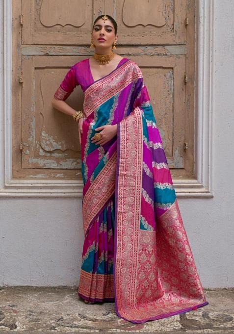 Pink Handloom Silk Saree Set