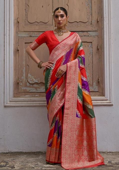 Red Handloom Silk Saree Set