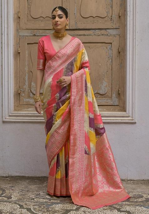 Yellow Handloom Silk Saree Set