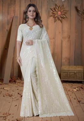 Lemon Yellow Embroidered Georgette Saree Set