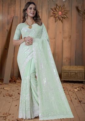 Pista Embroidered Georgette Saree Set