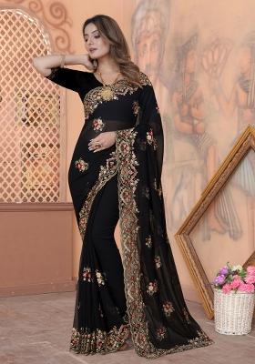 Black Embroidered Georgette Saree Set
