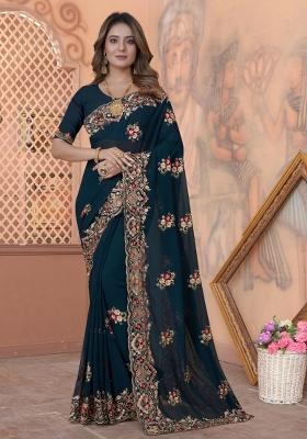 Morpeach Embroidered Georgette Saree Set