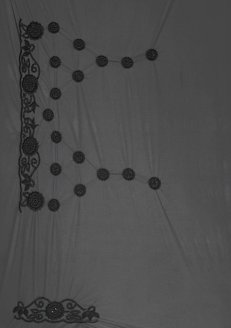 Black Embroidered Net Saree Set - Indya