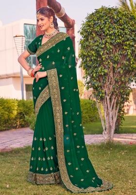 Bottal Green Embroidered Georgette Saree Set
