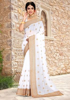 White Embroidered Georgette Saree Set