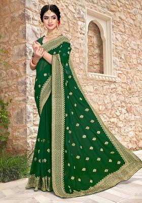 Bottal Green Embroidered Georgette Saree Set