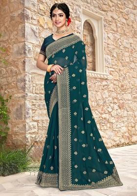Morpeach Embroidered Georgette Saree Set