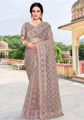 Mouse Embroidered Net Saree Set