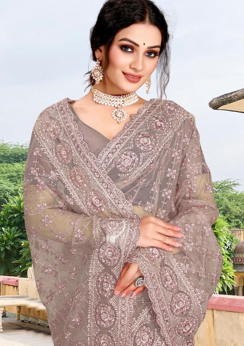 Mouse Embroidered Net Saree Set - Indya
