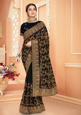 Black Embroidered Georgette Saree Set