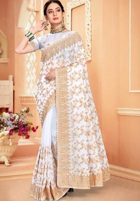 White Embroidered Georgette Saree Set