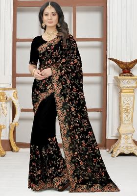 Black Embroidered Georgette Saree Set