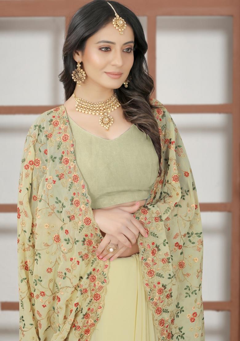 Chiku Embroidered Georgette Saree Set - Indya